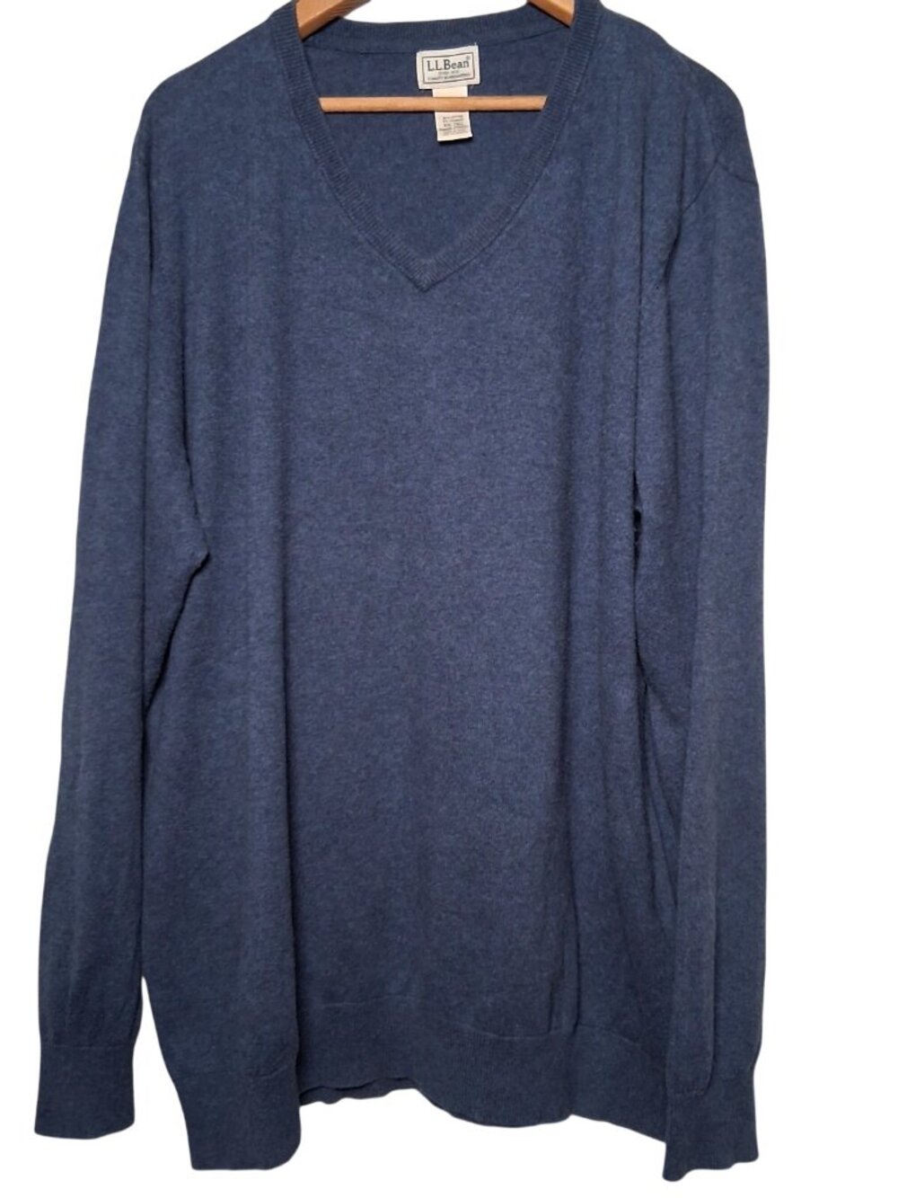 LL Bean Sweater Men XXL Tall Blue V Neck Pullover Cotton Cashmere Knit READ